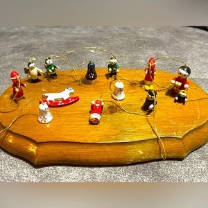 13 Vintage Wooden hand painted Ornaments Merry Christmas Little People